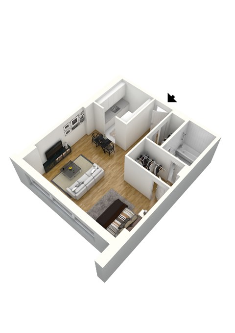 Floor plan for studio, 1 bath, 514 sqft